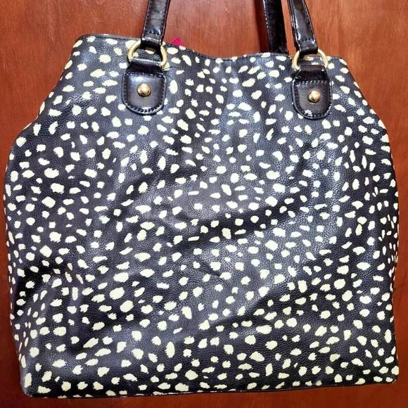 BETSEY JOHNSON Leopard Black White Purse W/Patent Leather Gold Hardware W/ Bow - Picture 4 of 6